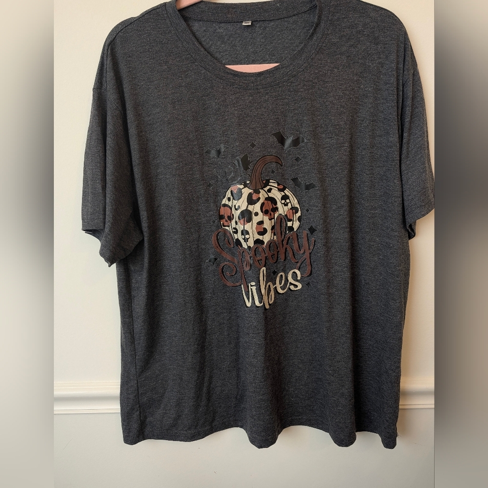 Spooky Vibes Leopard Skull Pumpkin Graphic Tee Size XXL - Picture 2 of 6